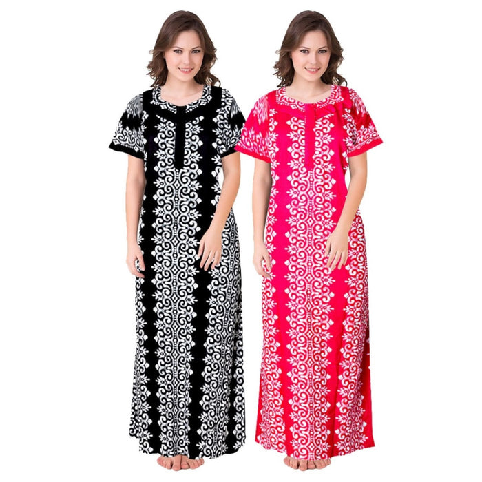 Women's Cotton Night Maxi 2-Piece Set – Free Size Nightgown Combo for Women's Wear