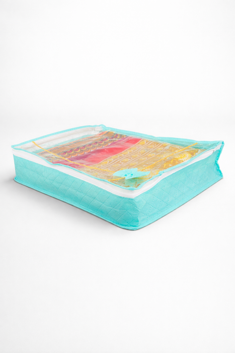 Green Saree Organizer with Transparent Cover | Non Woven Storage Bag with Zip Closure