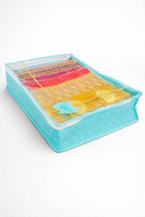 Green Saree Organizer with Transparent Cover | Non Woven Storage Bag with Zip Closure