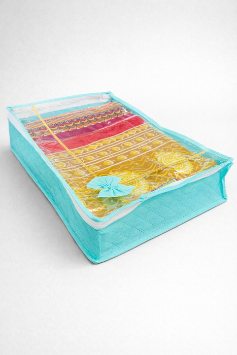 Green Saree Organizer with Transparent Cover | Non Woven Storage Bag with Zip Closure