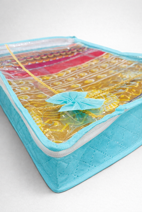 Green Saree Organizer with Transparent Cover | Non Woven Storage Bag with Zip Closure