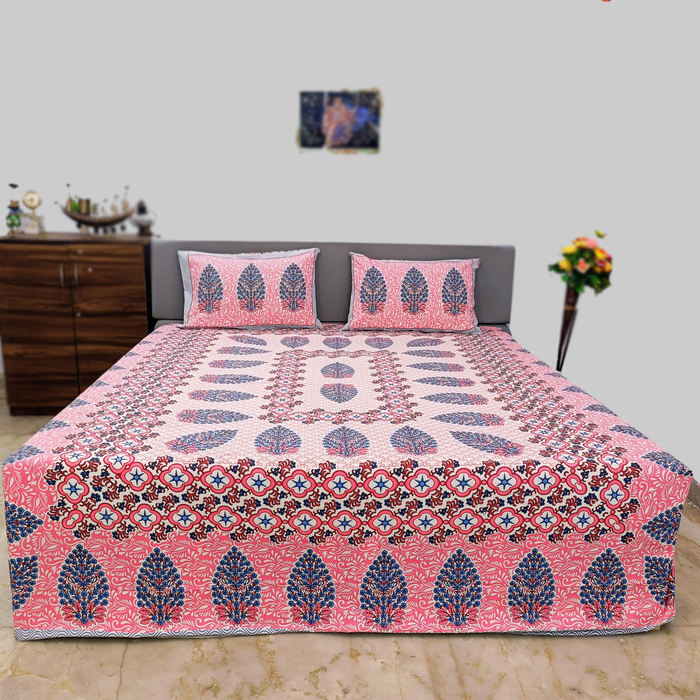 King Size Bedsheet Cotton Coverlet Pink Floral Bedcover | Pillow Cover Set