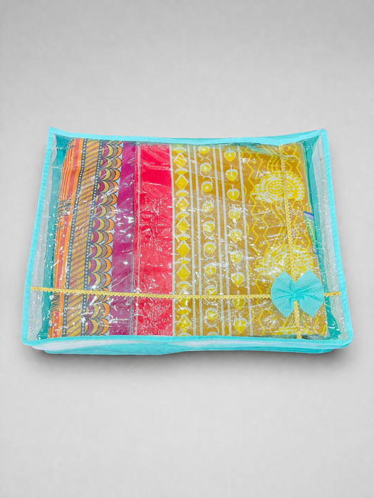Green Saree Organizer with Transparent Cover | Non Woven Storage Bag with Zip Closure