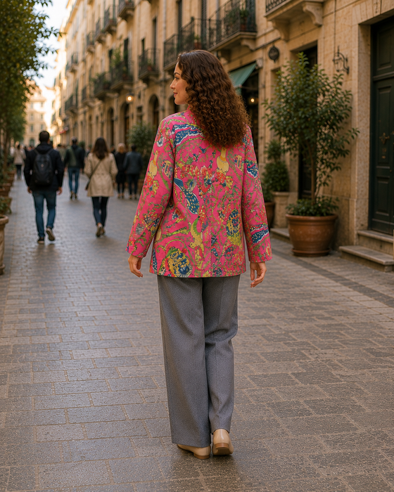 Women’s Quilted Jacket | Tropical Print Lightweight Quilted Coat | Full Sleeve Printed Jacket for Women | Stylish Casual Outerwear
