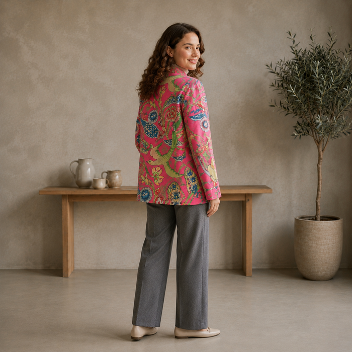 Women’s Quilted Jacket | Tropical Print Lightweight Quilted Coat | Full Sleeve Printed Jacket for Women | Stylish Casual Outerwear