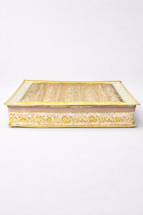 Golden 5 Compartment Bangle Box with Transparent Lid | Brocade Hardboard Five Rod Bangle Box