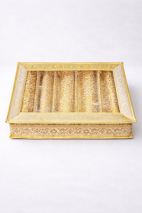 Golden 5 Compartment Bangle Box with Transparent Lid | Brocade Hardboard Five Rod Bangle Box