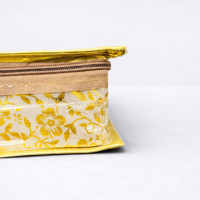 Golden 5 Compartment Bangle Box with Transparent Lid | Brocade Hardboard Five Rod Bangle Box