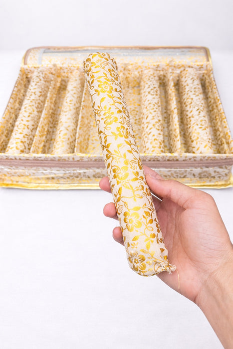 Golden 5 Compartment Bangle Box with Transparent Lid | Brocade Hardboard Five Rod Bangle Box