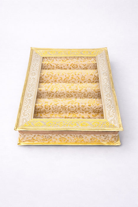 Golden 5 Compartment Bangle Box with Transparent Lid | Brocade Hardboard Five Rod Bangle Box