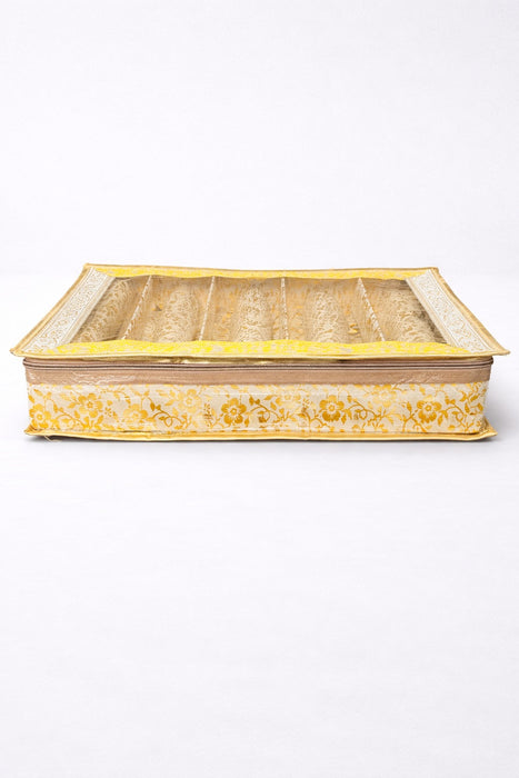 Golden 5 Compartment Bangle Box with Transparent Lid | Brocade Hardboard Five Rod Bangle Box