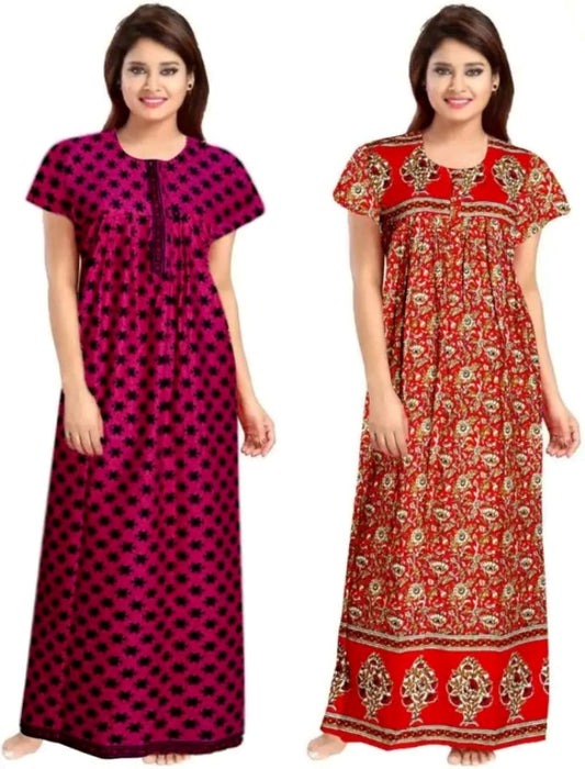 Cotton Night Dress Maxi 2pc Set of Free Size Nightgowns for Women from Marika Textiles