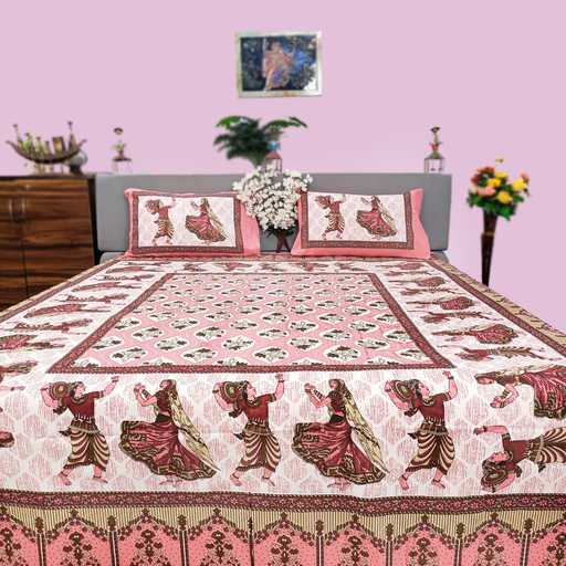 Sanganeri Print Queen Size Premium Quality Cotton Bedsheet with Pillow Covers