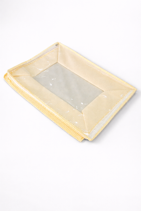 Golden Saree Storage Box with Transparent PVC Cover | Non Woven Clothes Organizer with Zip Closure