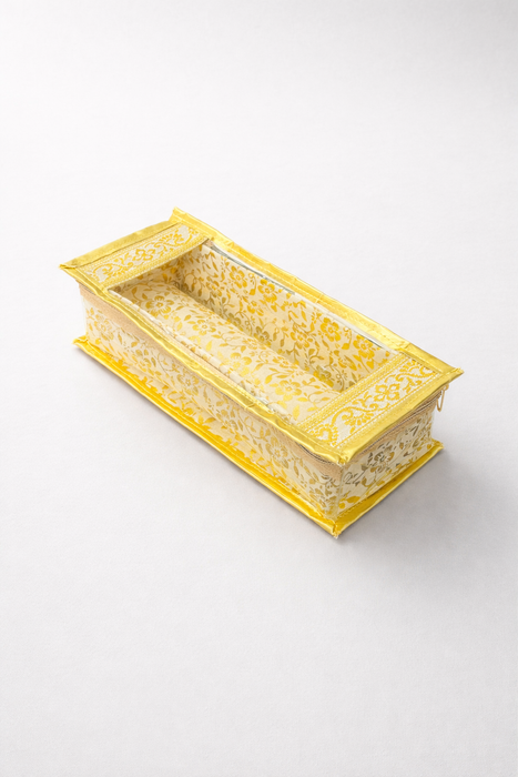 Golden Bangle Box with Transparent Lid | Brocade Hardboard Single Rod Bangle Box , Jewelry Storage Box