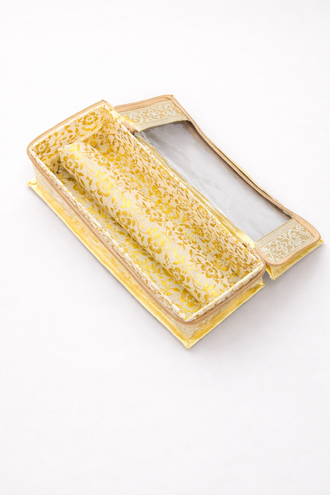 Golden Bangle Box with Transparent Lid | Brocade Hardboard Single Rod Bangle Box , Jewelry Storage Box