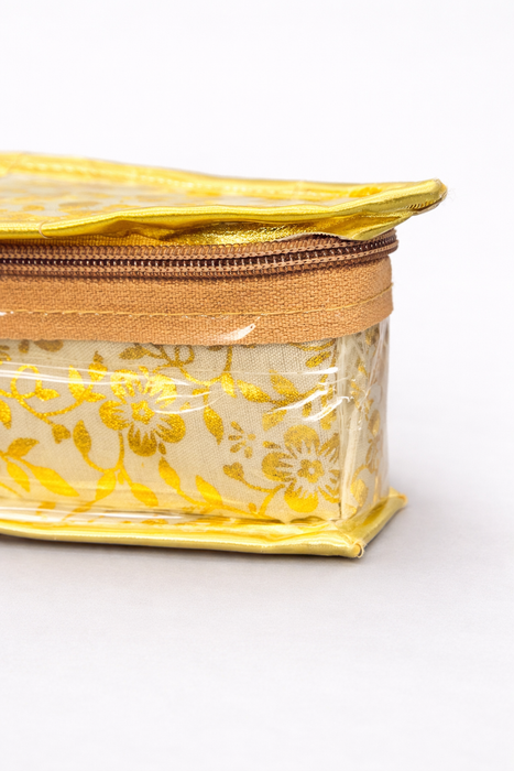 Golden Bangle Box with Transparent Lid | Brocade Hardboard Single Rod Bangle Box , Jewelry Storage Box