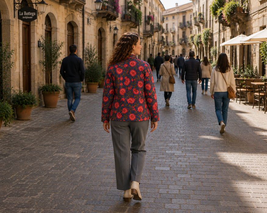 Women’s Floral Printed Quilted Jacket with Full Sleeves