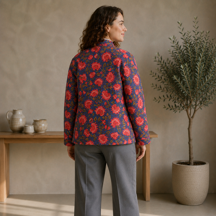 Women’s Floral Printed Quilted Jacket with Full Sleeves
