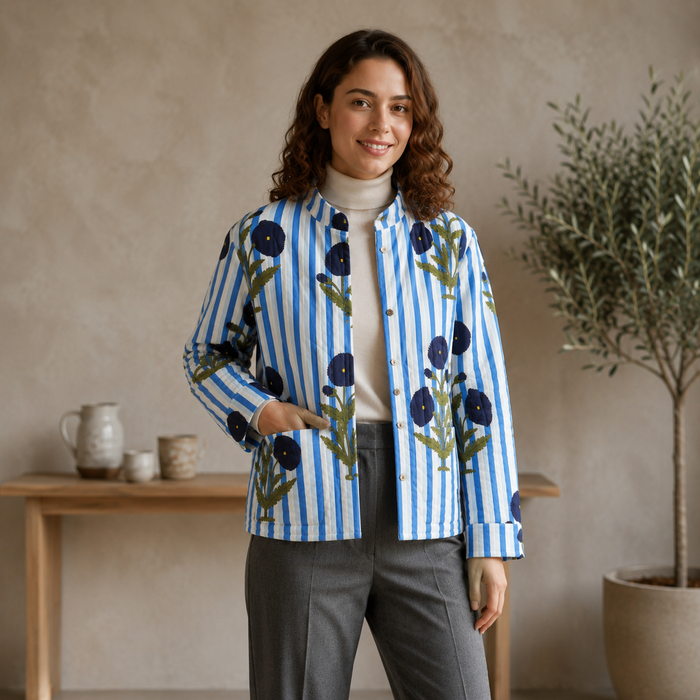 Women’s Floral & Striped Printed Quilted Jacket