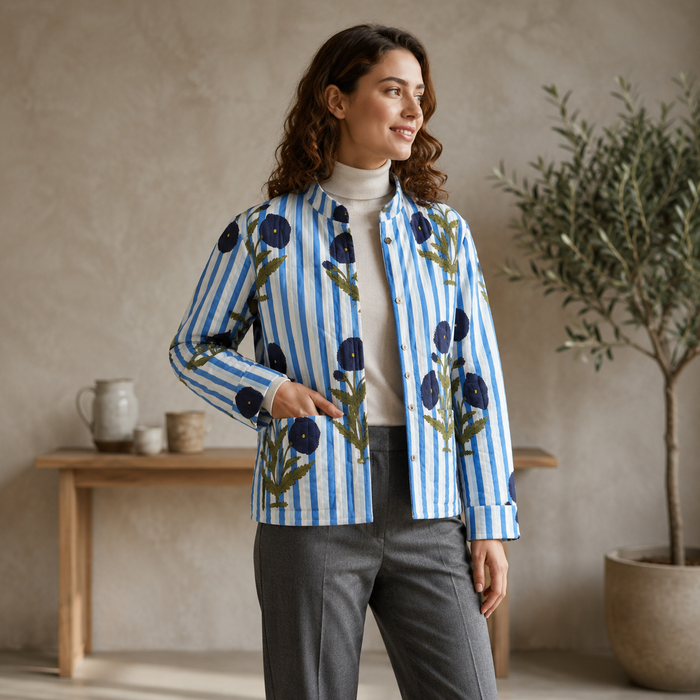 Women’s Floral & Striped Printed Quilted Jacket