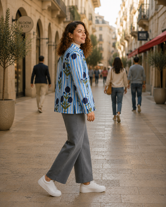 Women’s Floral & Striped Printed Quilted Jacket