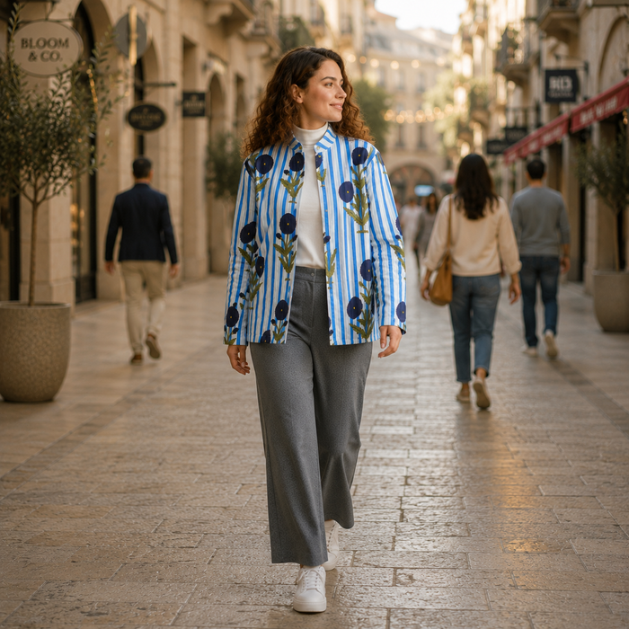 Women’s Floral & Striped Printed Quilted Jacket