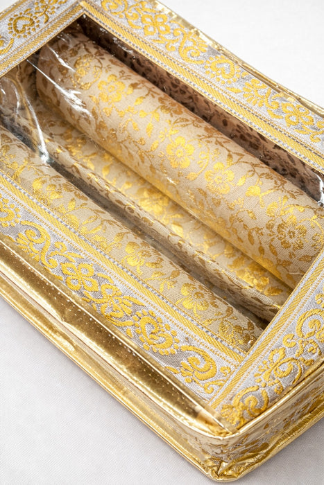 Golden 2 Compartment Bangle Box with Transparent Lid |Brocade Hardboard Two Rod Bangle Box