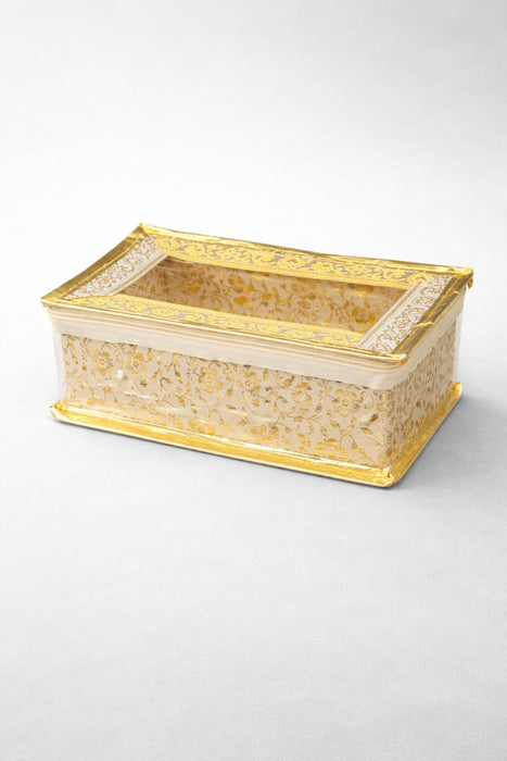 Golden 2 Compartment Bangle Box with Transparent Lid |Brocade Hardboard Two Rod Bangle Box