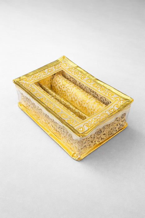 Golden 2 Compartment Bangle Box with Transparent Lid |Brocade Hardboard Two Rod Bangle Box