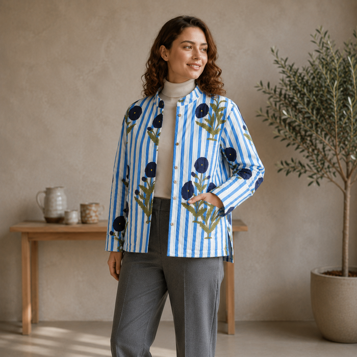 Women’s Floral & Striped Printed Quilted Jacket