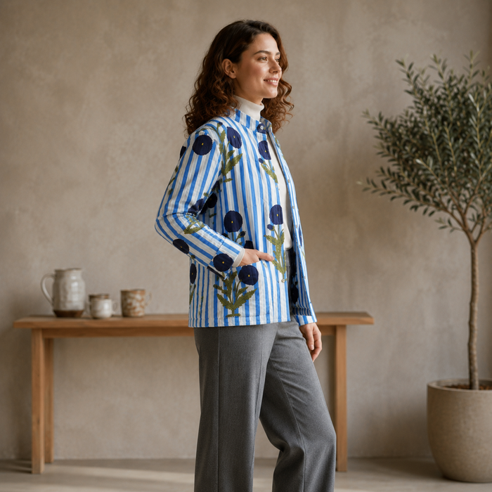 Women’s Floral & Striped Printed Quilted Jacket