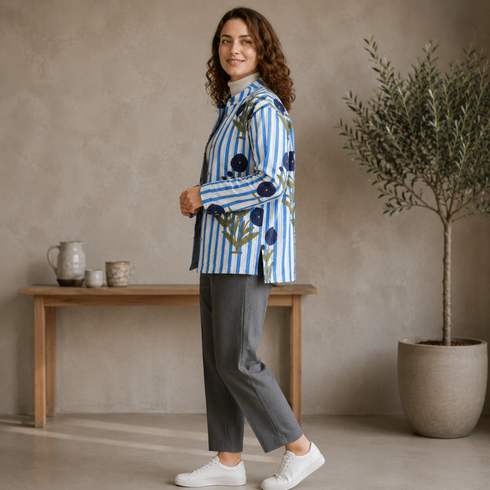 Women’s Floral & Striped Printed Quilted Jacket