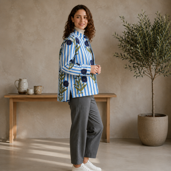 Women’s Floral & Striped Printed Quilted Jacket