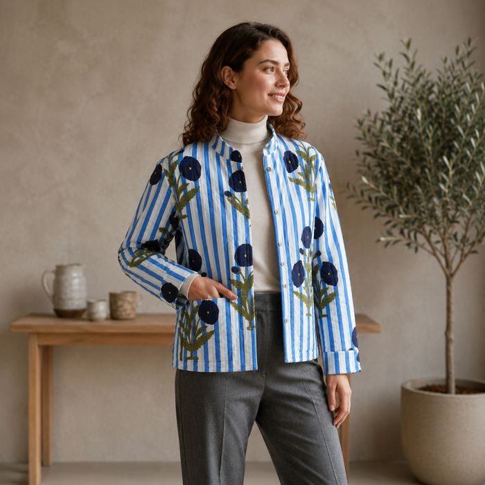 Women’s Floral & Striped Printed Quilted Jacket