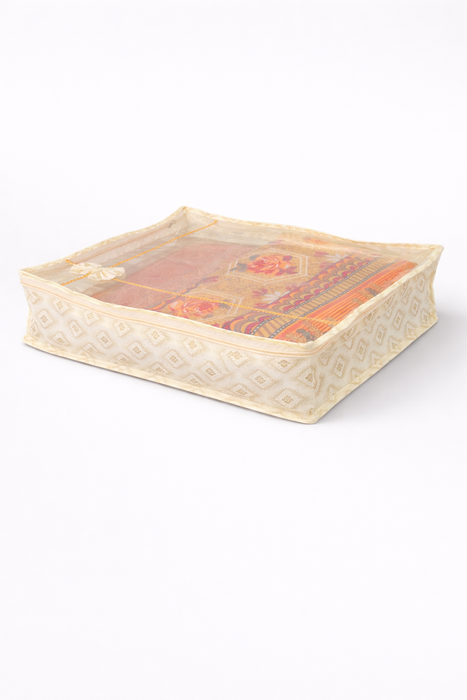 Golden Saree Folder Bag with Transparent Cover | Non Woven Clothes Storage Organizer with Zip Closure (Copy)