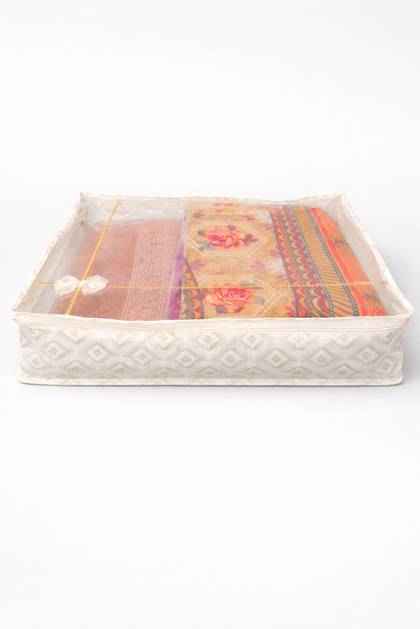 Golden Saree Folder Bag with Transparent Cover | Non Woven Clothes Storage Organizer with Zip Closure (Copy)