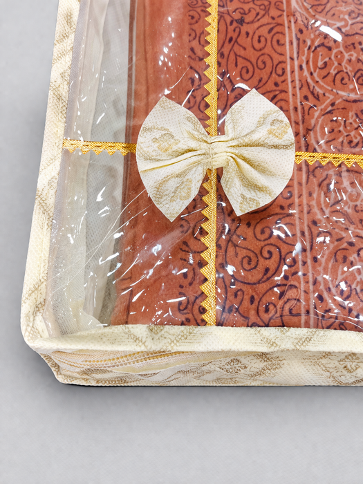 Golden Saree Folder Bag with Transparent Cover | Non Woven Clothes Storage Organizer with Zip Closure (Copy)