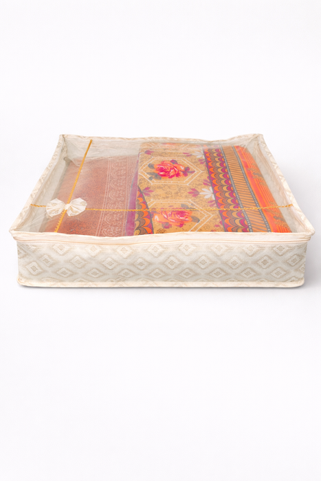Golden Saree Folder Bag with Transparent Cover | Non Woven Clothes Storage Organizer with Zip Closure (Copy)