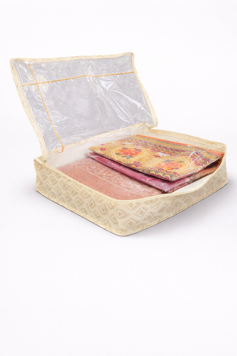 Golden Saree Folder Bag with Transparent Cover | Non Woven Clothes Storage Organizer with Zip Closure (Copy)