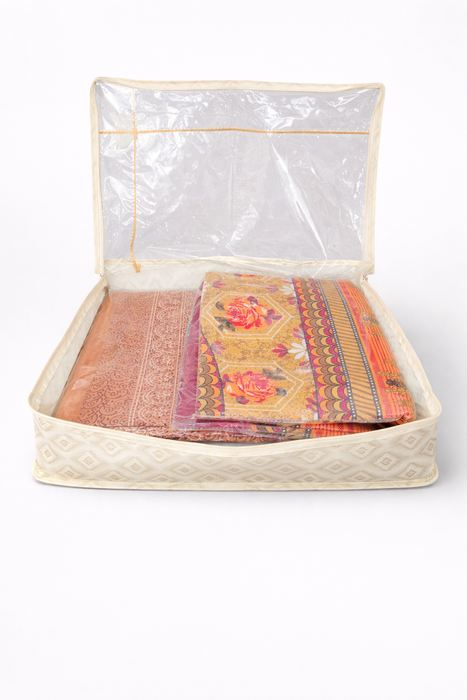 Golden Saree Folder Bag with Transparent Cover | Non Woven Clothes Storage Organizer with Zip Closure (Copy)