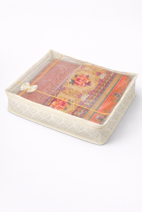 Golden Saree Folder Bag with Transparent Cover | Non Woven Clothes Storage Organizer with Zip Closure (Copy)