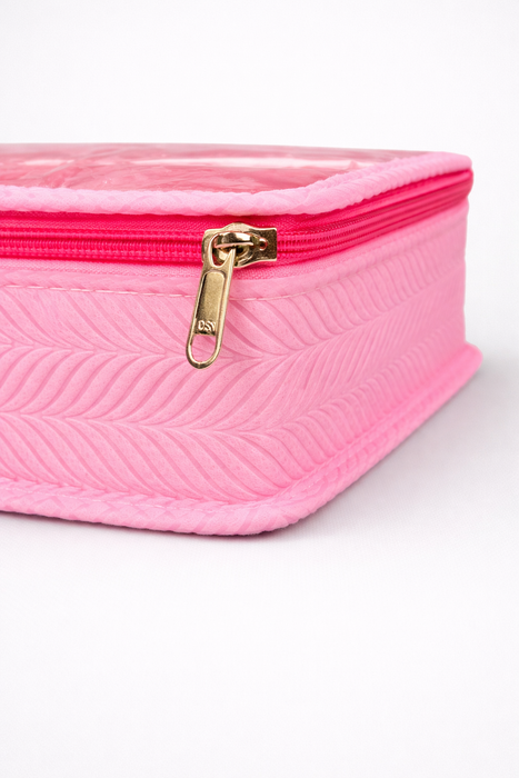Pink Saree Folder Bag with Transparent Cover | Non Woven Clothes Storage Organizer with Zip Closure