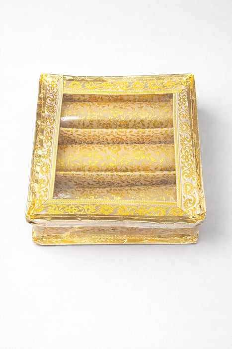Golden 3 Compartment Bangle Box with Transparent Lid |Brocade Hardboard Three Rod Bangle Box