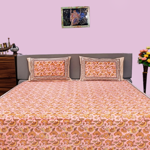 Buy Now Our New Collection Pastal Peach Colour Bedsheet | King Size Bedcover