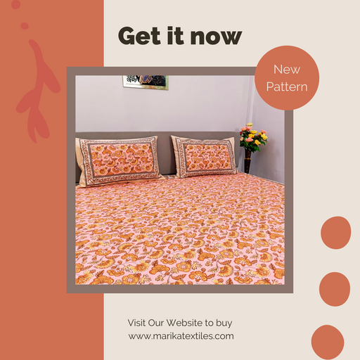 Buy Now Our New Collection Pastal Peach Colour Bedsheet | King Size Bedcover