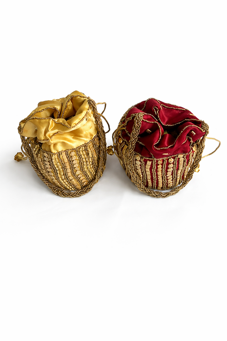 Beaded Bridal Potli Bag Gold Maroon Wedding Purse
