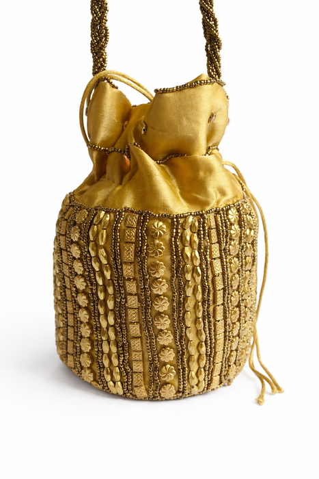 Beaded Bridal Potli Bag Gold Maroon Wedding Purse