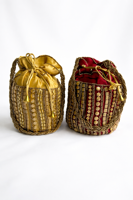 Beaded Bridal Potli Bag Gold Maroon Wedding Purse