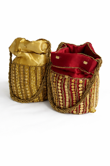 Beaded Bridal Potli Bag Gold Maroon Wedding Purse